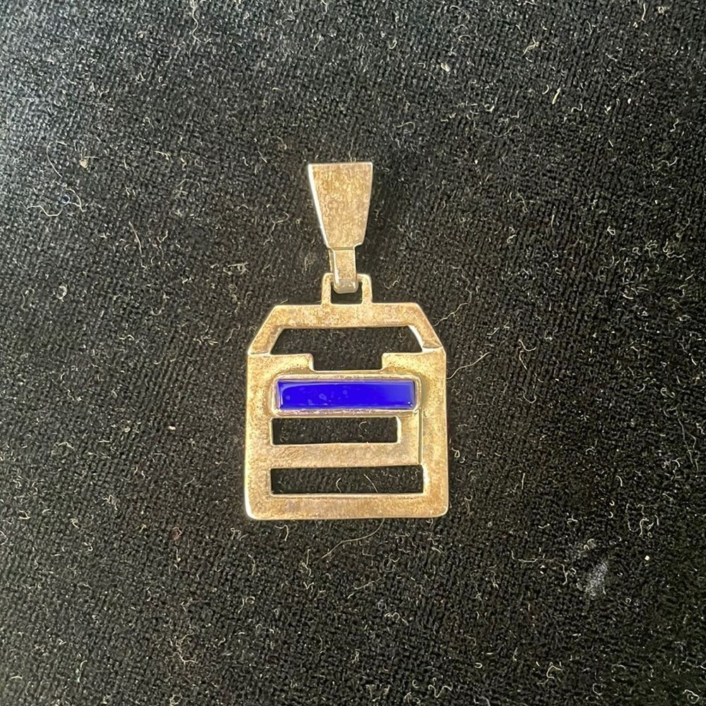 Signed Sterling and Lapis Pendant